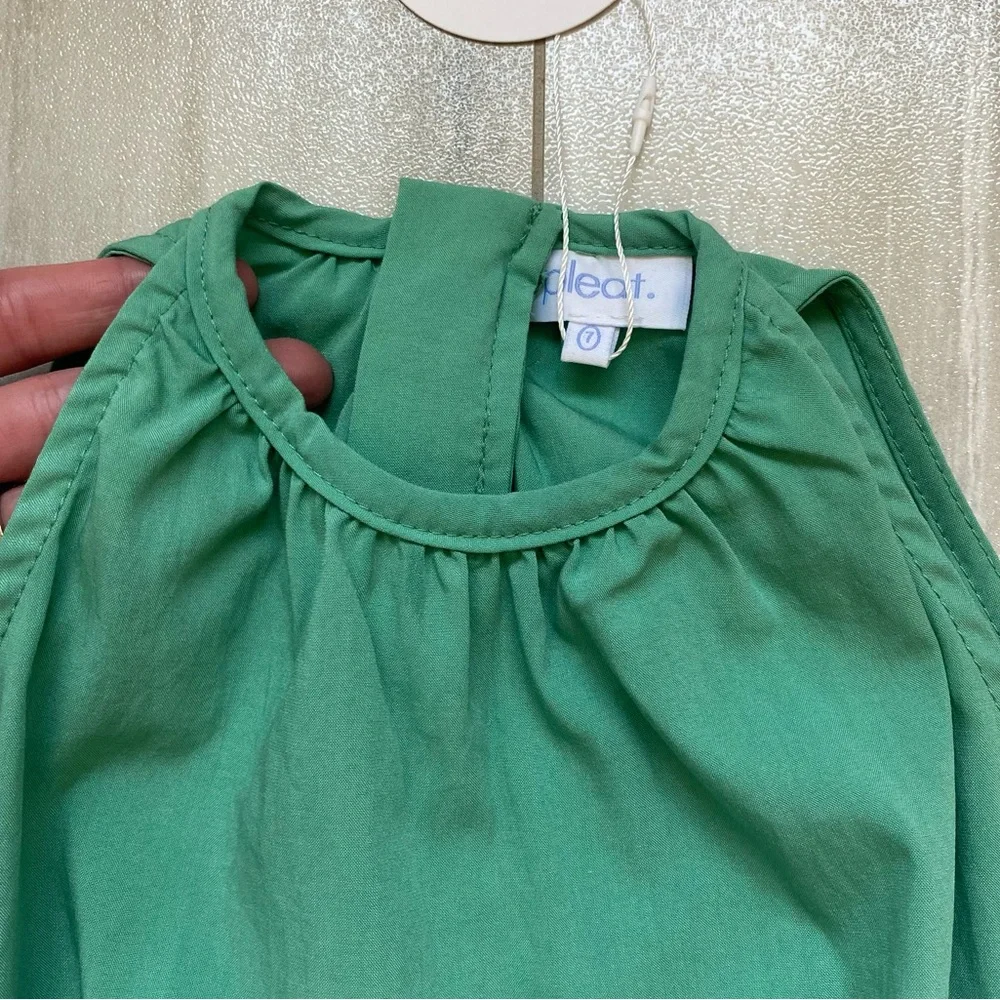 NWT Pleat. Wells Jade Green High Neck Sleeveless Dress Layered Skirt, girls 7